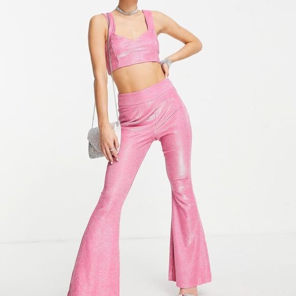 ASOS Collective the label Women's Pink glitter shimmer metallic two piece set - Picture 4 of 7